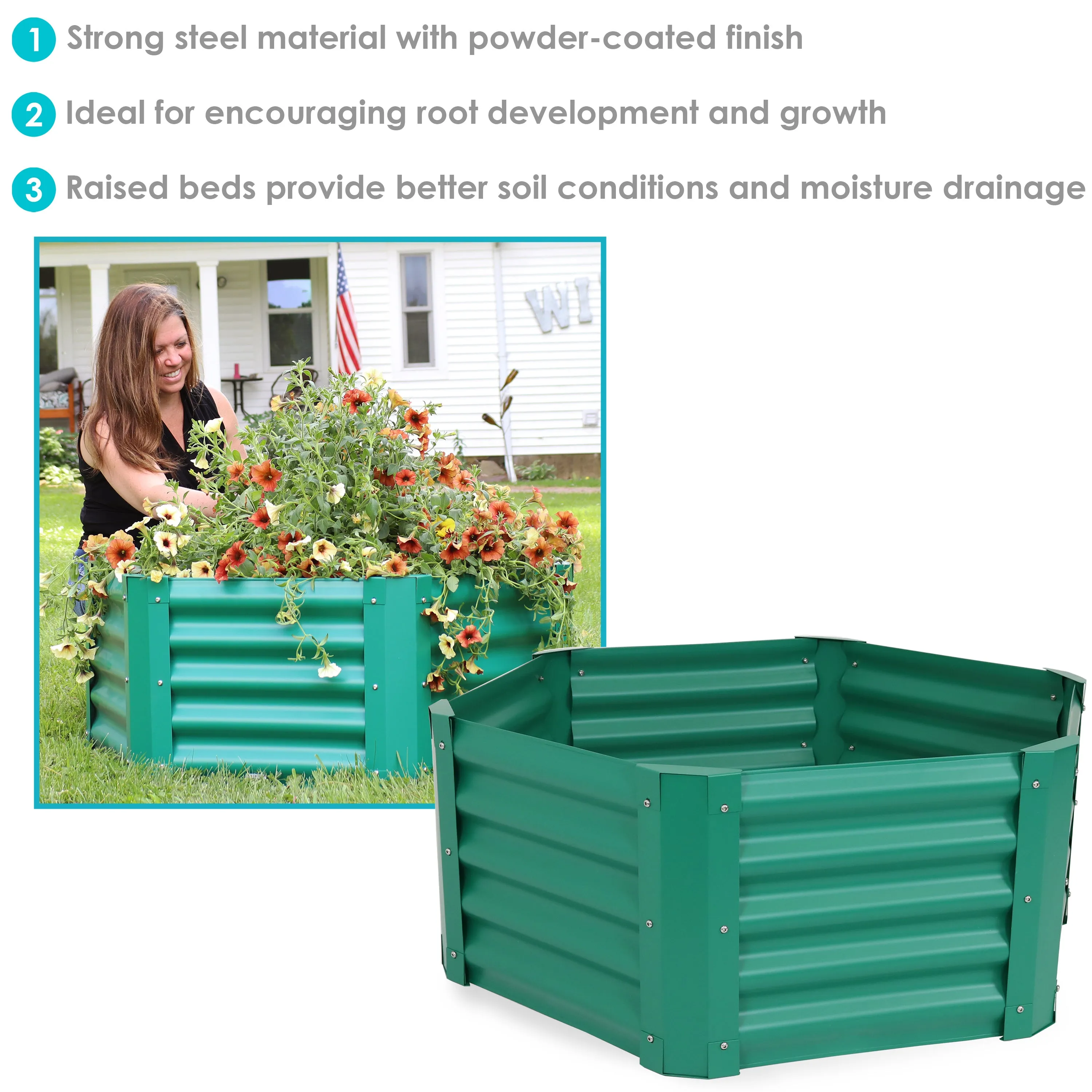 Sunnydaze 41" Steel Hexagon Raised Garden Bed