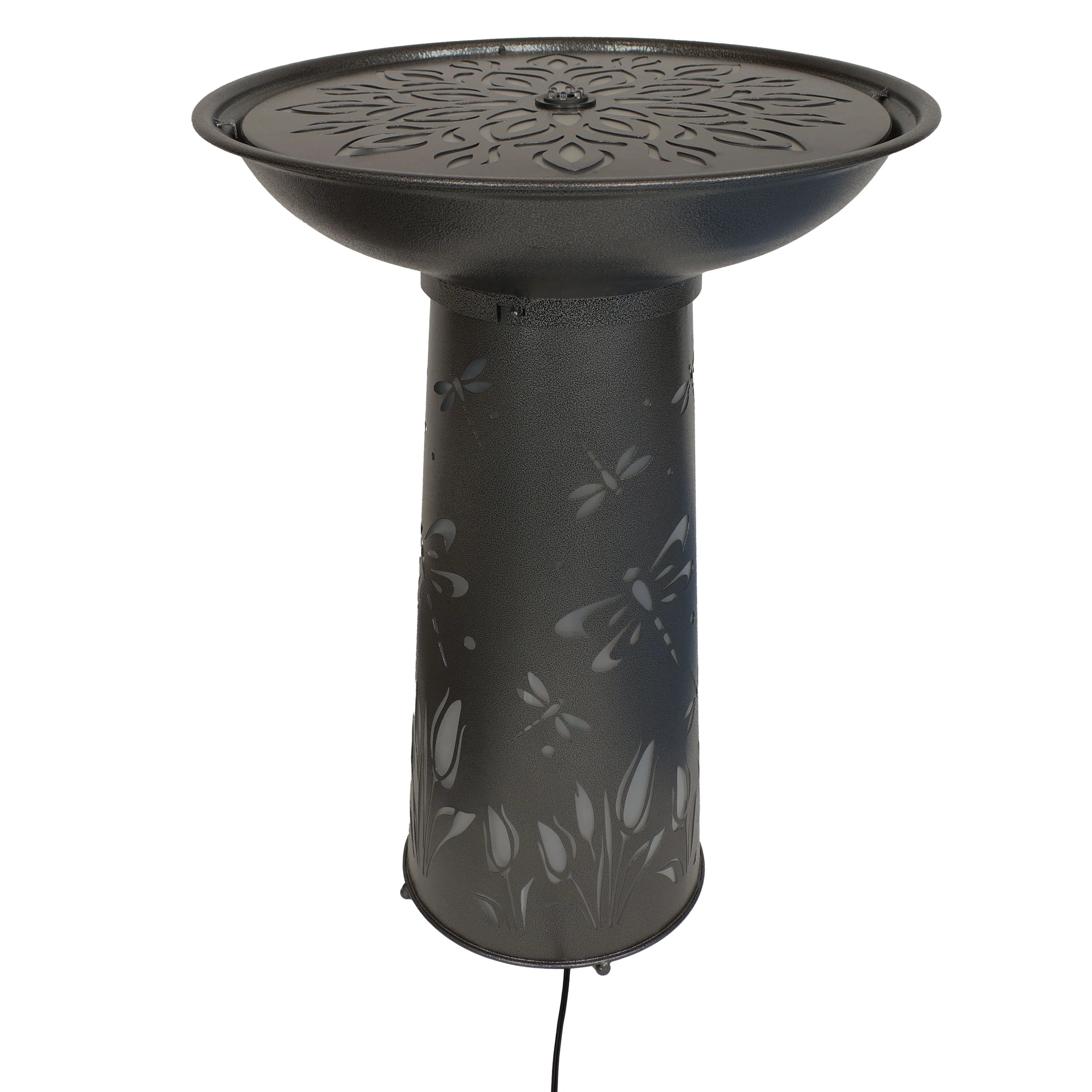 Sunnydaze Dragonfly Delight Metal Bird Bath Water Fountain - 26.75"