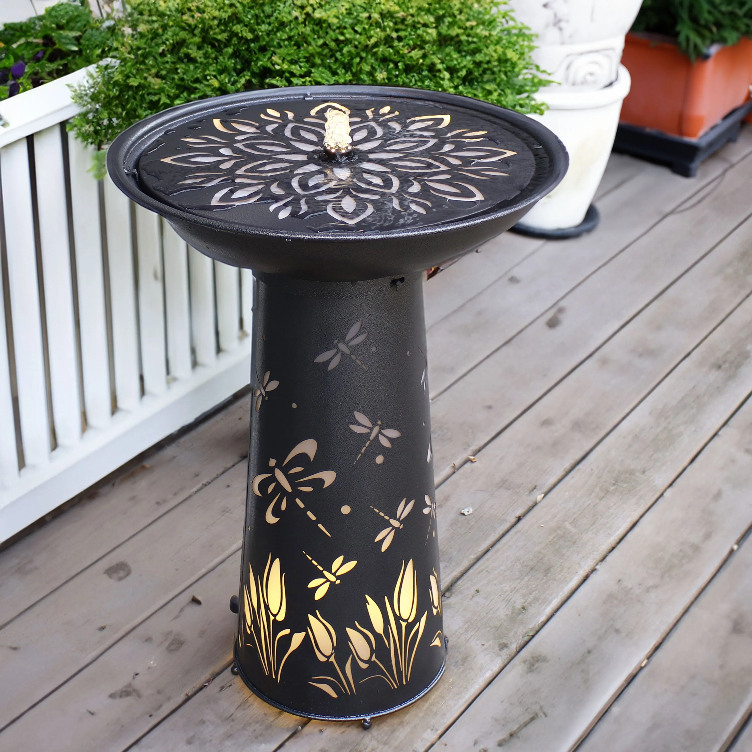 Sunnydaze Dragonfly Delight Metal Bird Bath Water Fountain - 26.75"