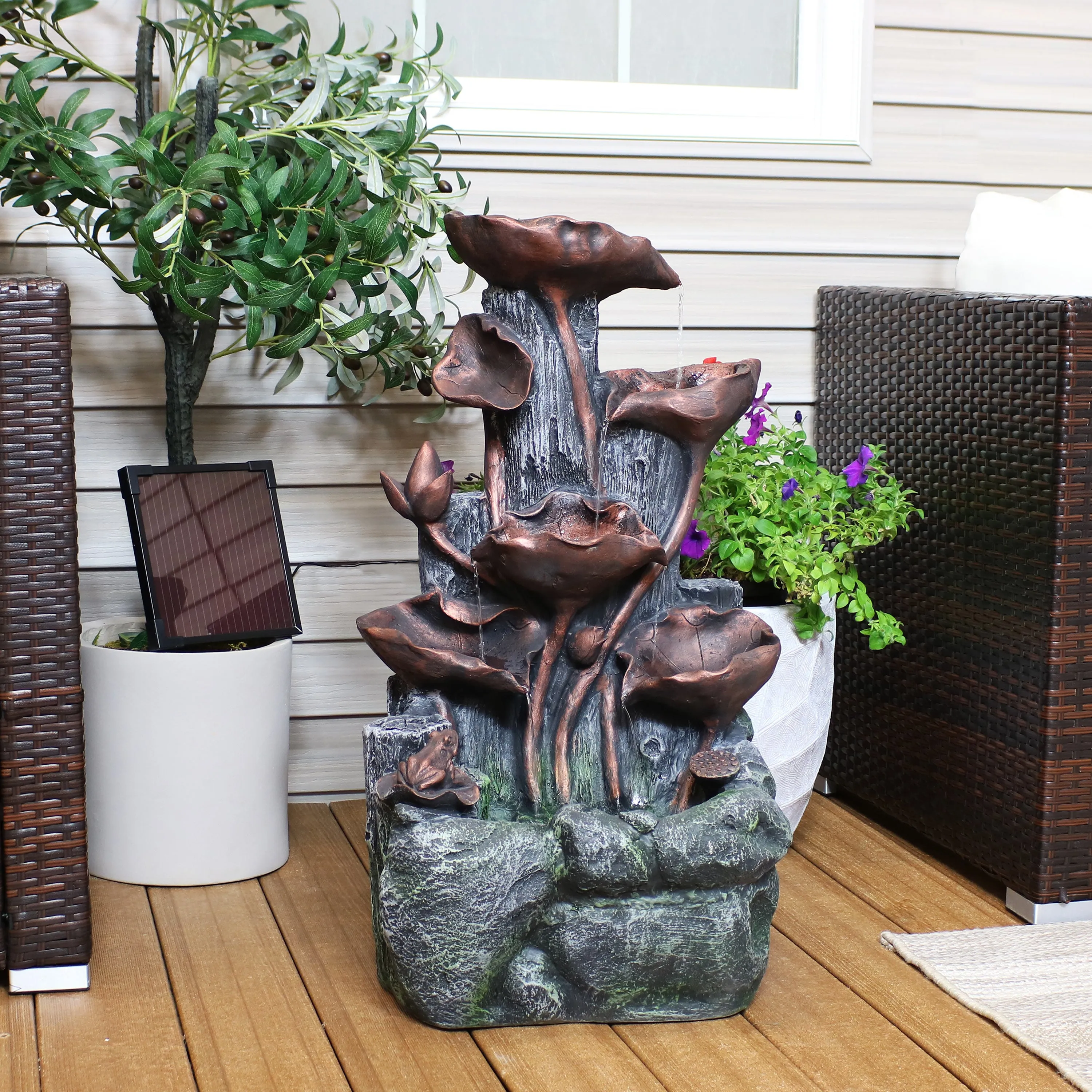 Sunnydaze Driftwood and Flourishing Stems Solar Fountain with Battery Pack - 30"