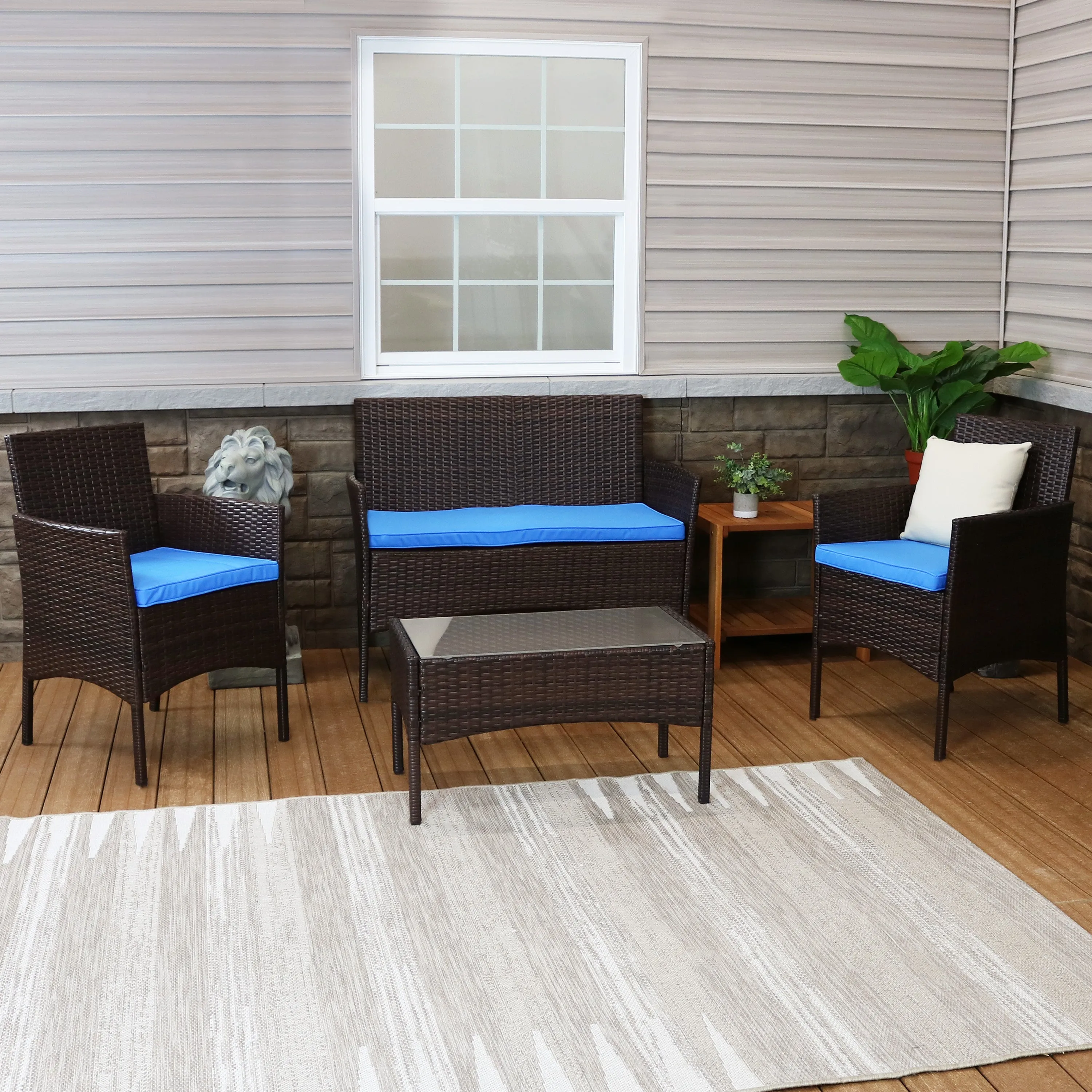 Sunnydaze Dunmore 4-Piece Patio Conversation Set with Cushions