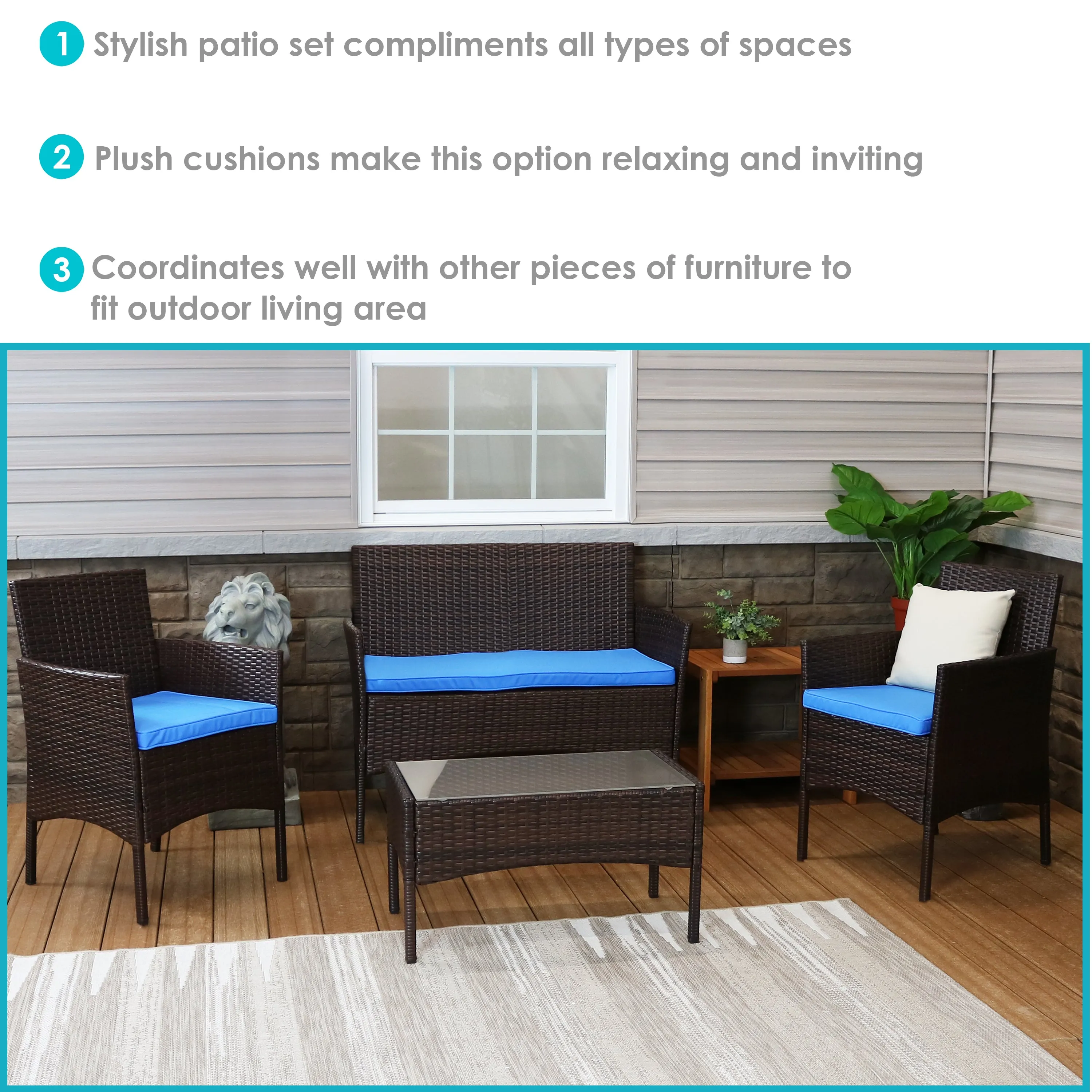 Sunnydaze Dunmore 4-Piece Patio Conversation Set with Cushions