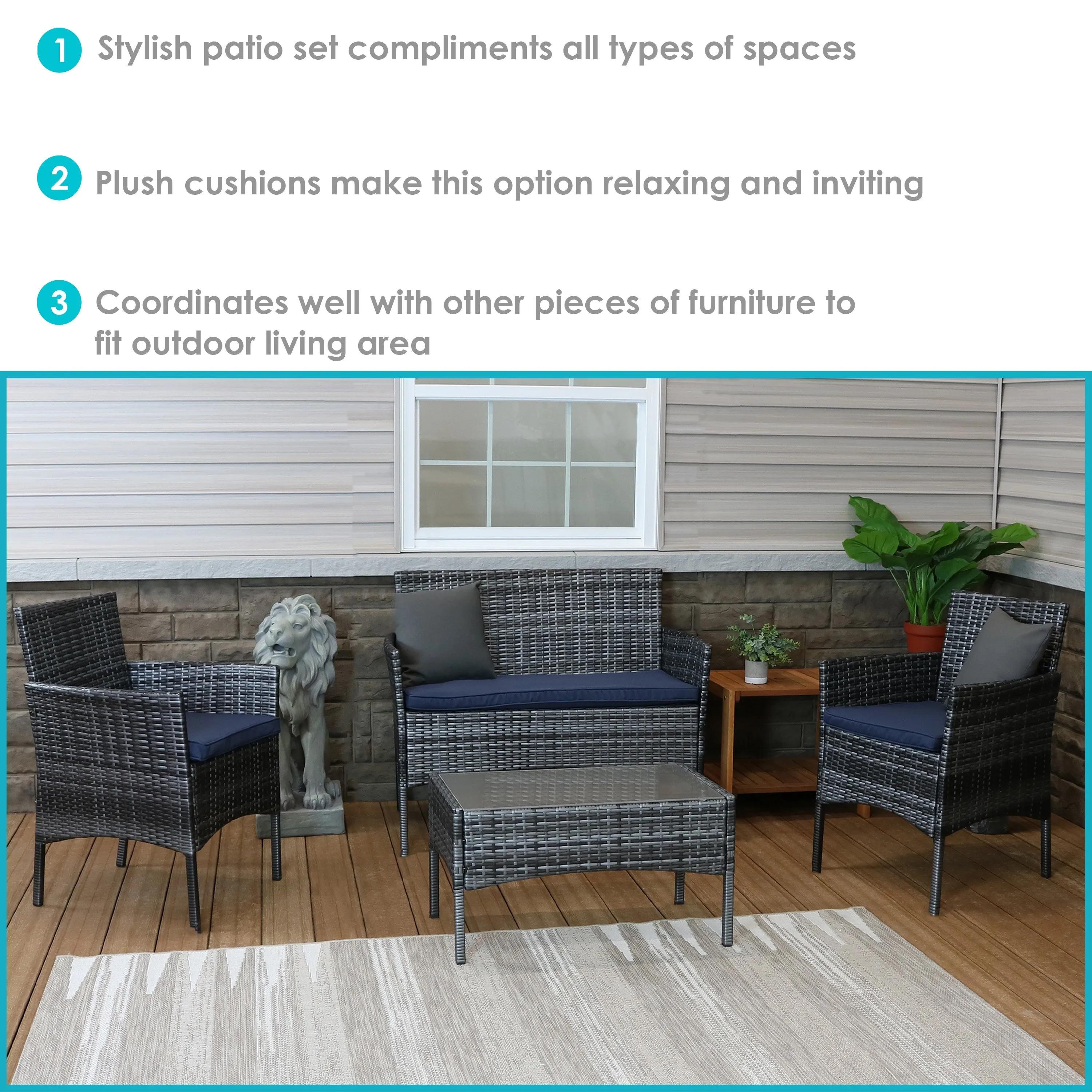 Sunnydaze Dunmore 4-Piece Patio Conversation Set with Cushions