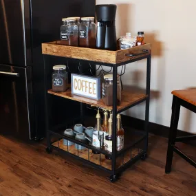 Sunnydaze Industrial Rolling Bar Cart for the Home - 35"