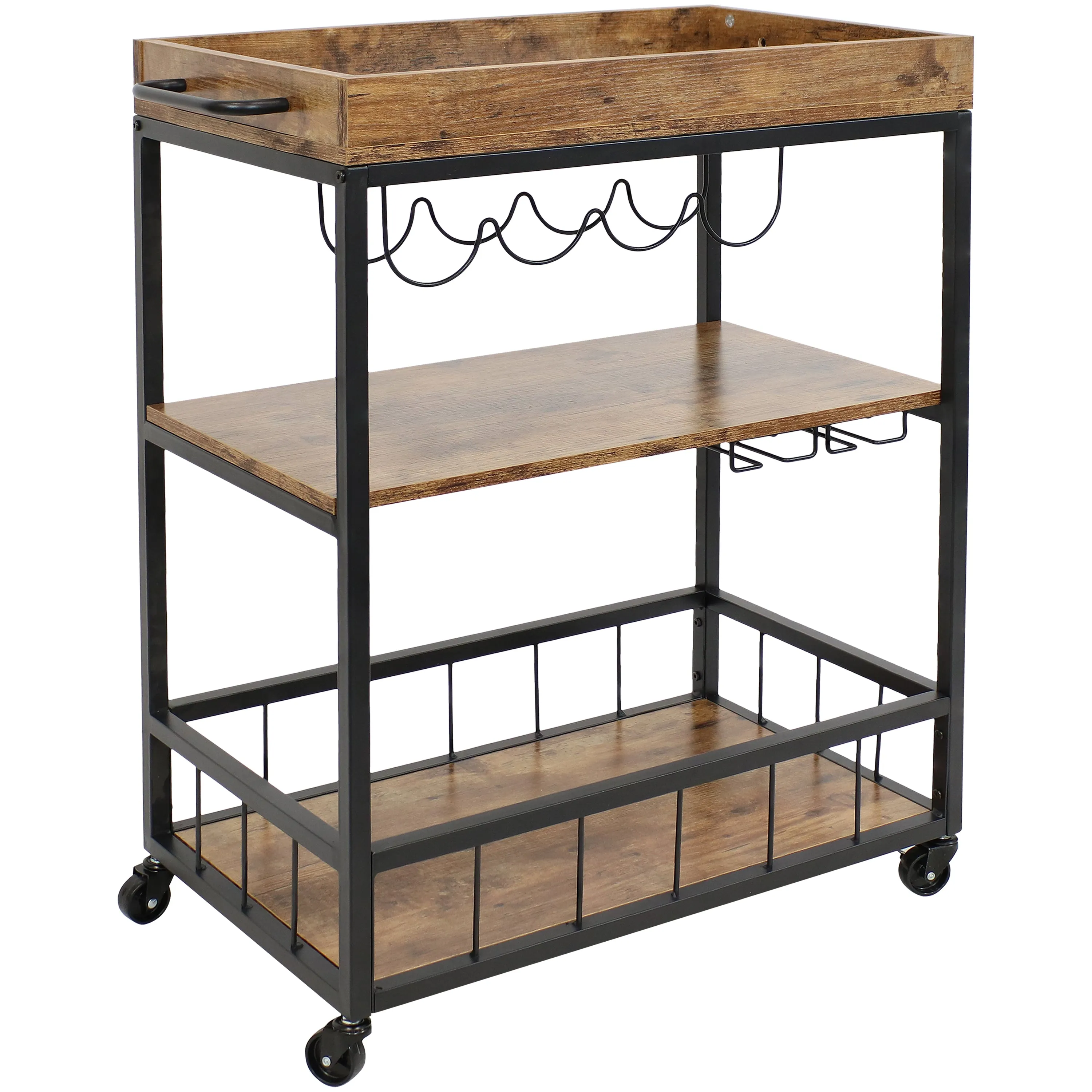 Sunnydaze Industrial Rolling Bar Cart for the Home - 35"