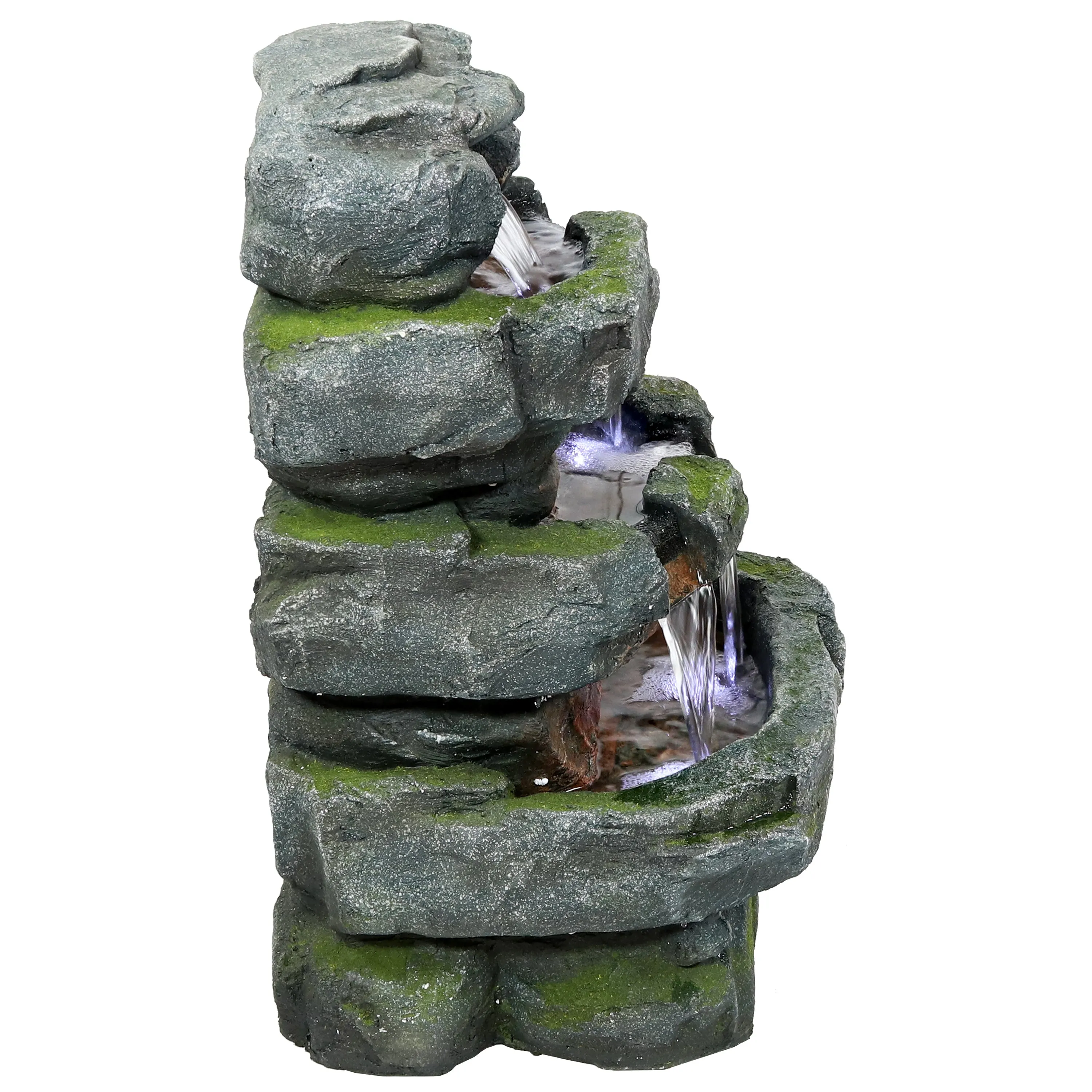 Sunnydaze Outdoor Electric Tiered Stone Waterfall with LED Lights - 23" H