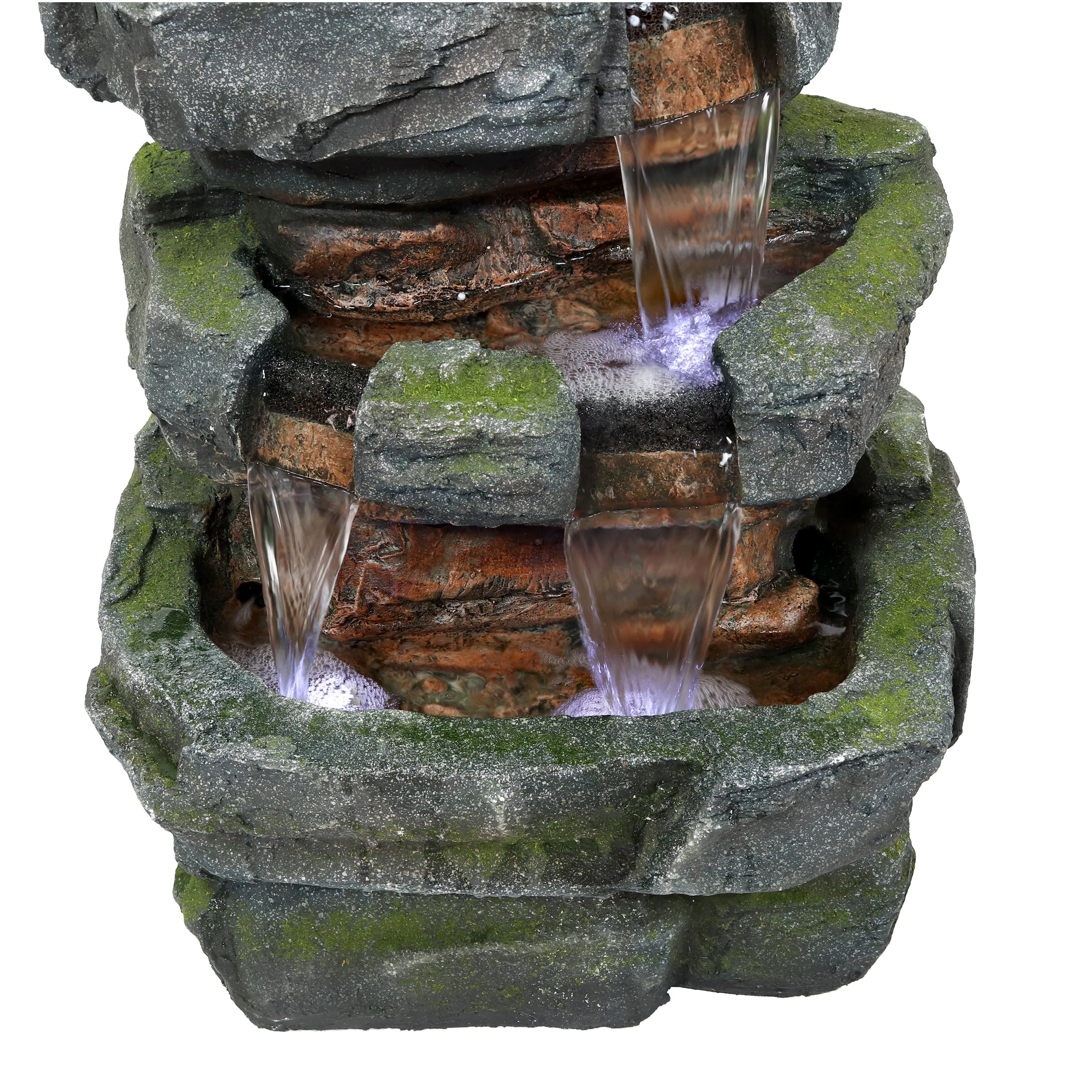 Sunnydaze Outdoor Electric Tiered Stone Waterfall with LED Lights - 23" H