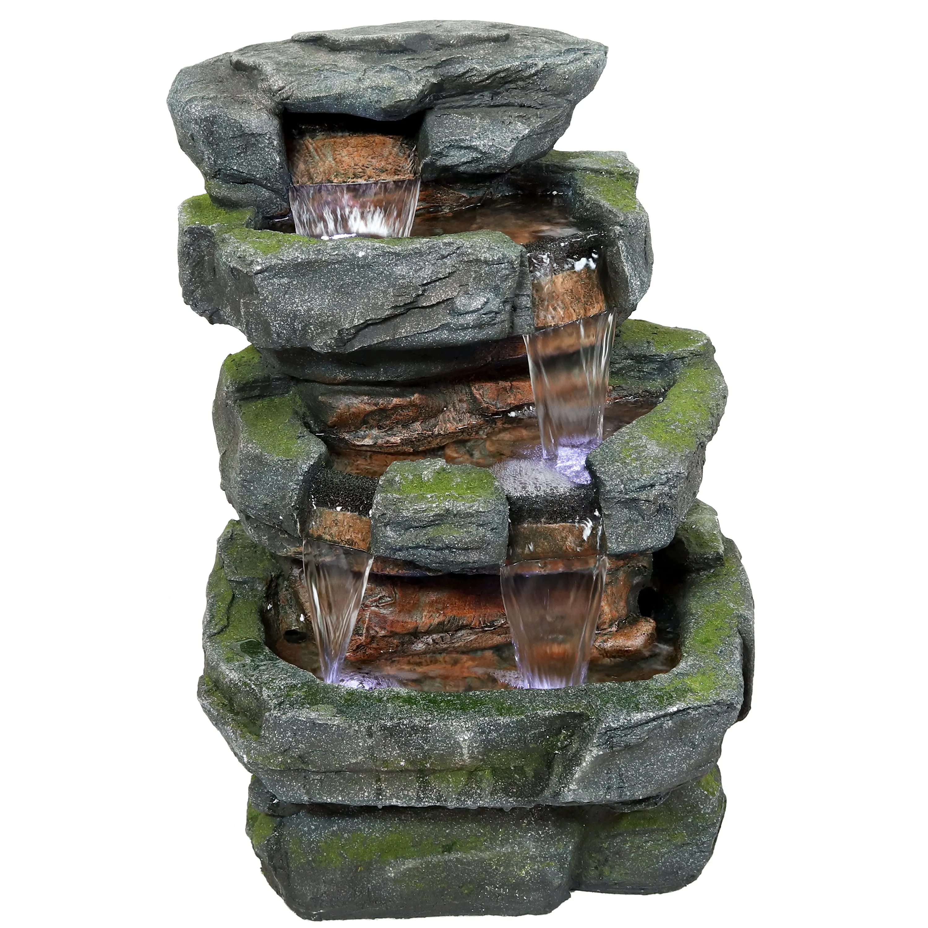 Sunnydaze Outdoor Electric Tiered Stone Waterfall with LED Lights - 23" H