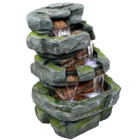 Sunnydaze Outdoor Electric Tiered Stone Waterfall with LED Lights - 23" H