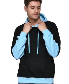 SXV Solid COLOURBLOCKED Sweatshirt Hoodie for Men & Women (Black&AQUABLUE)