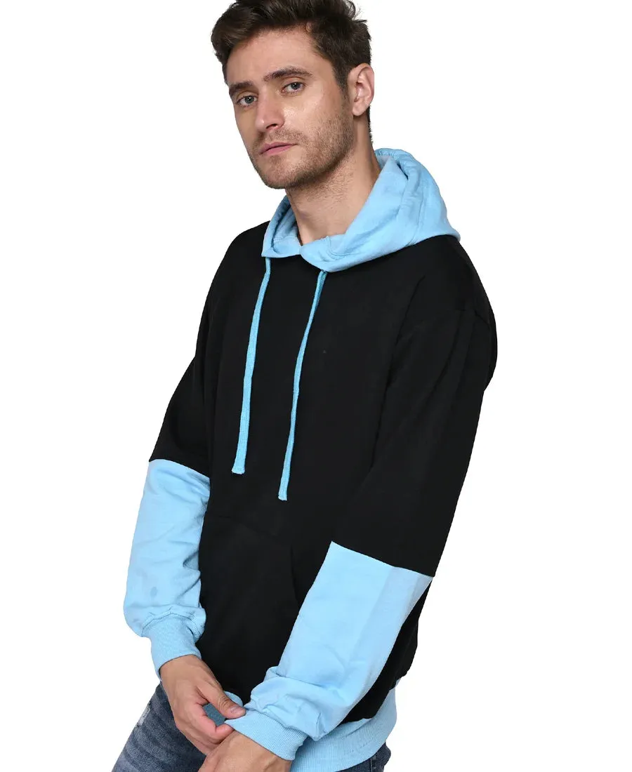 SXV Solid COLOURBLOCKED Sweatshirt Hoodie for Men & Women (Black&AQUABLUE)