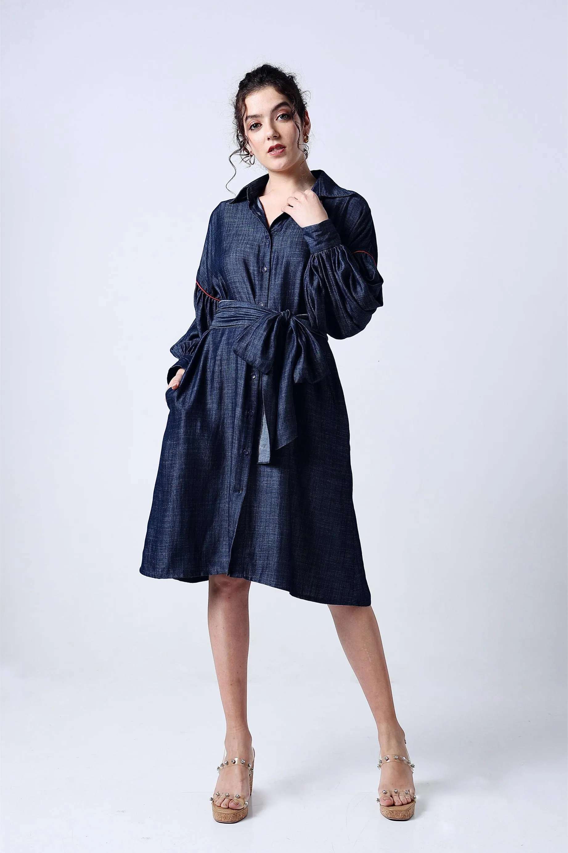 TENCEL BOW TIE-UP SHIRT DRESS