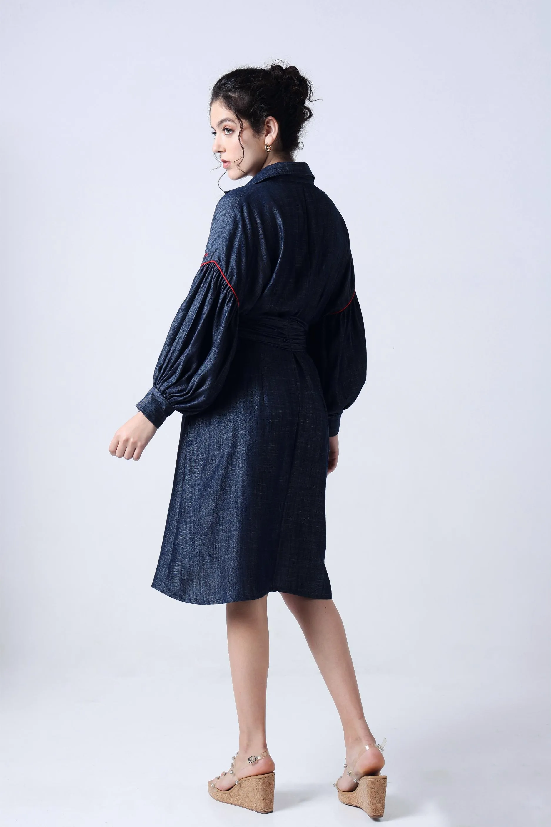 TENCEL BOW TIE-UP SHIRT DRESS