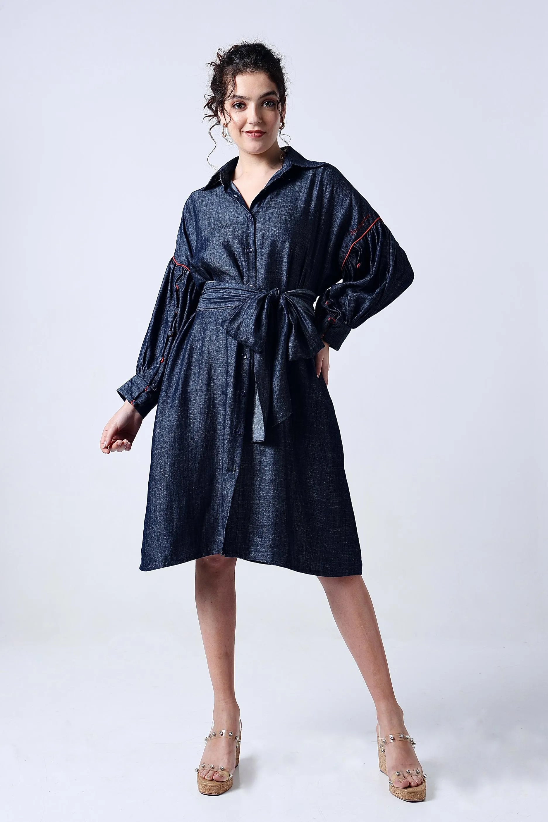 TENCEL BOW TIE-UP SHIRT DRESS