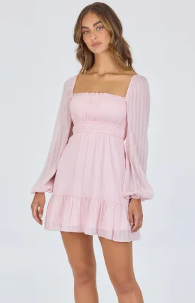 Textured Chiffon Ruche Waist Detail Dress