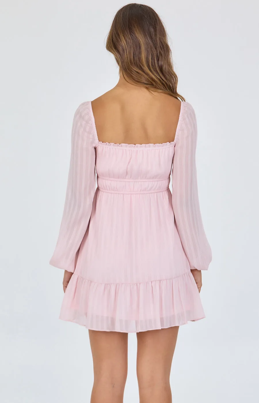 Textured Chiffon Ruche Waist Detail Dress