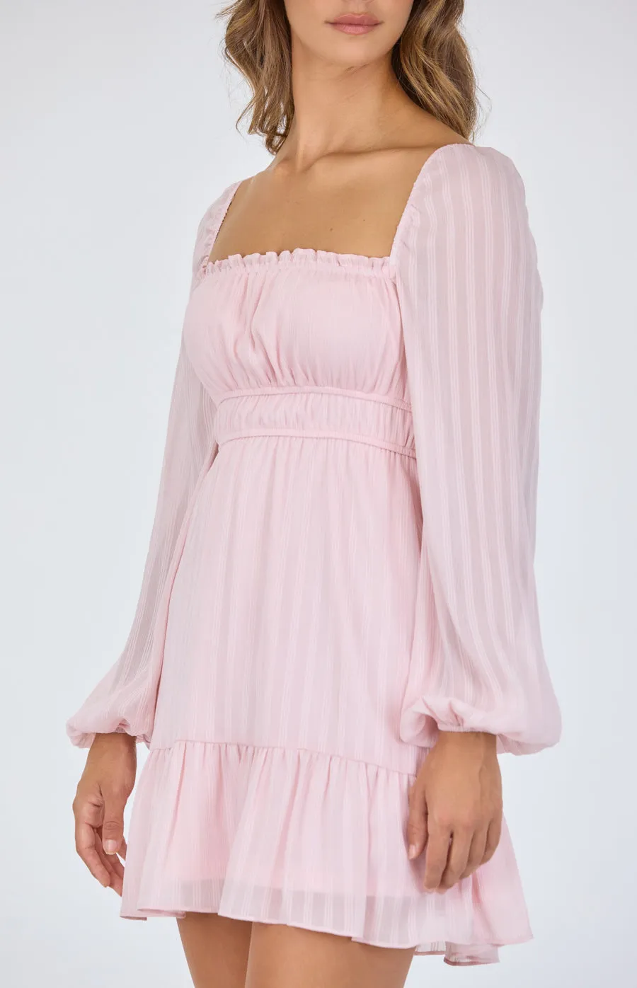 Textured Chiffon Ruche Waist Detail Dress