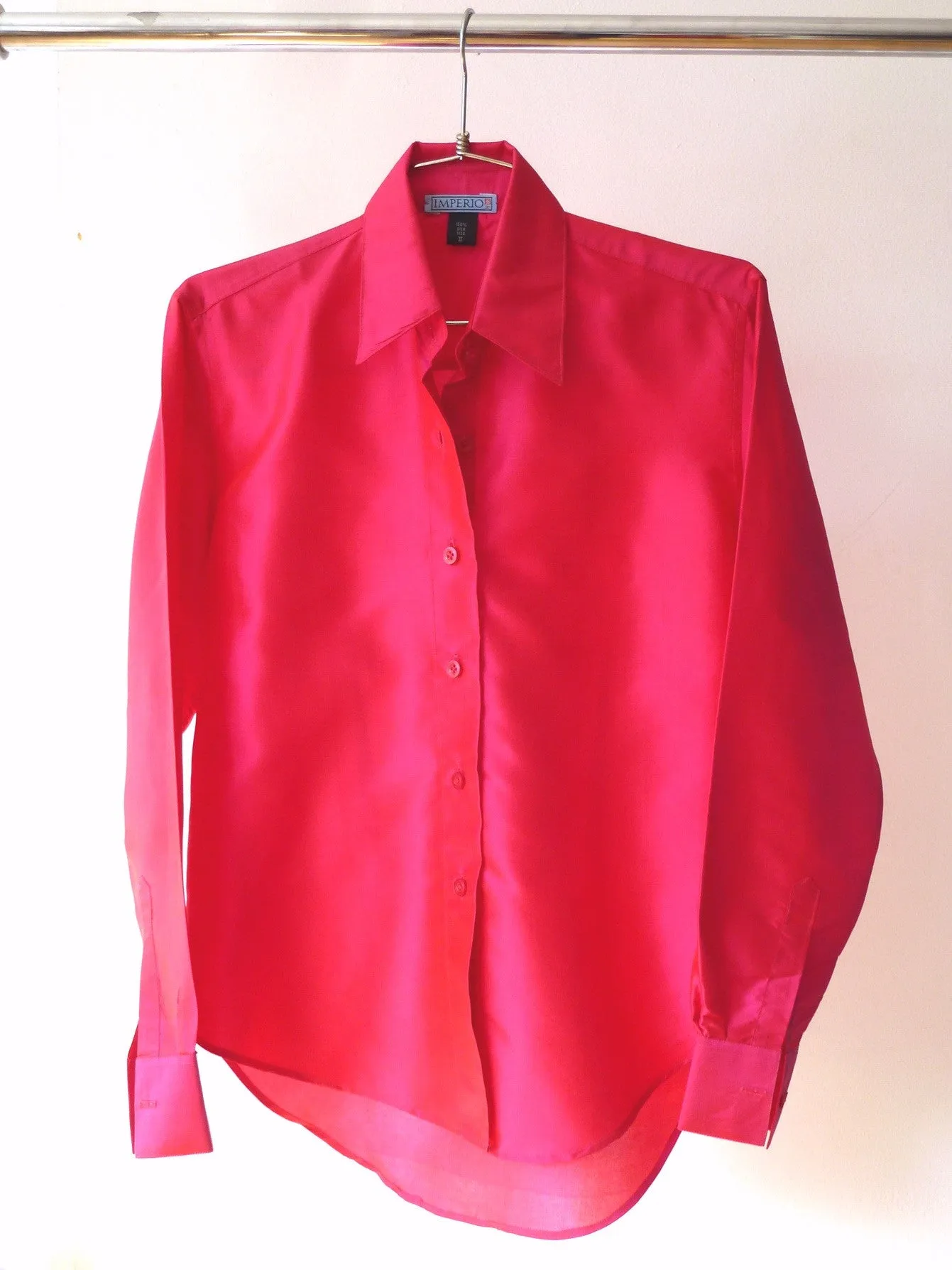 Thai Silk Button Down Shirt Fuchsia