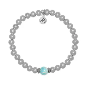 The Cape Bracelet - Silver Steel with Seafoam Green Opal Ball