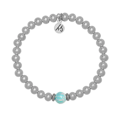 The Cape Bracelet - Silver Steel with Seafoam Green Opal Ball