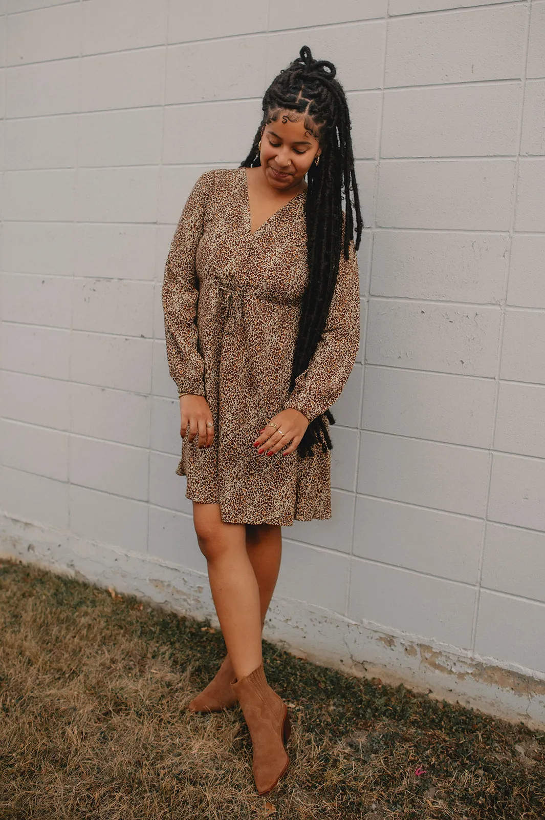 The Joella Long Sleeve Mini Dress - Iced Coffee