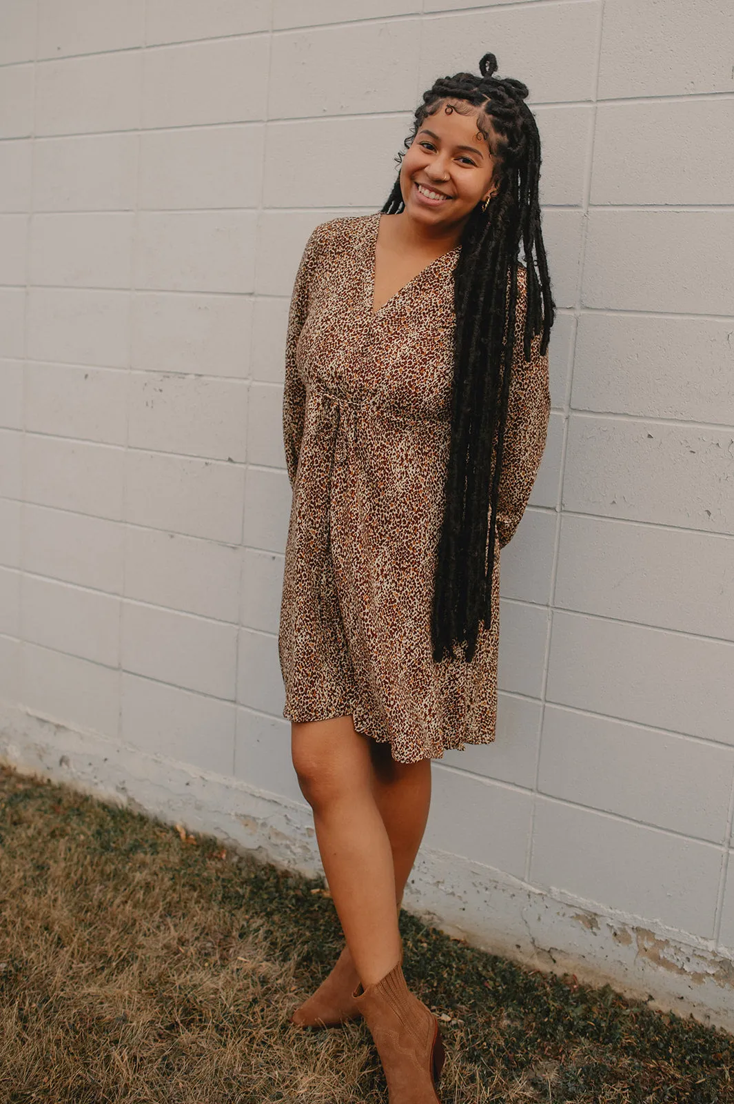 The Joella Long Sleeve Mini Dress - Iced Coffee