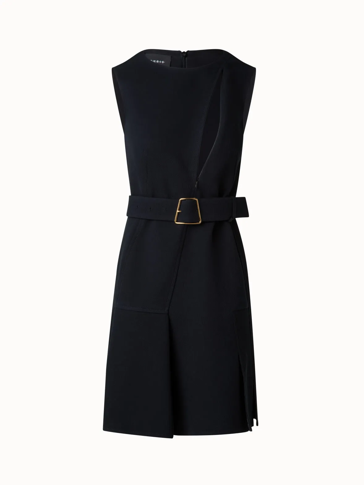 Trench Dress - Sleeveless Cotton A-Line Dress with Zip-Cut-Out