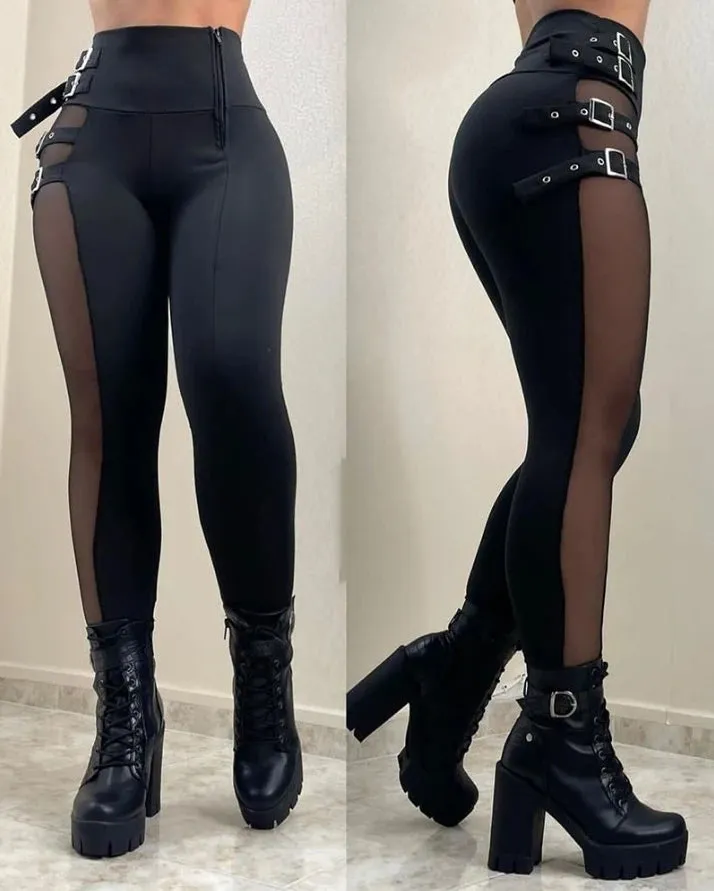 Trendy Mesh Bucked High Waist Pants