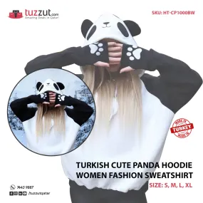 Turkish Cute Panda Hoodie Women Fashion Sweatshirt-Black & White