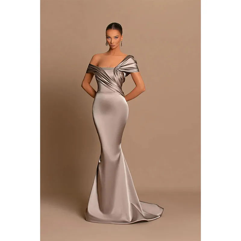 Unique Off The Shoulder Pleated Mermaid Formal Evening Gown