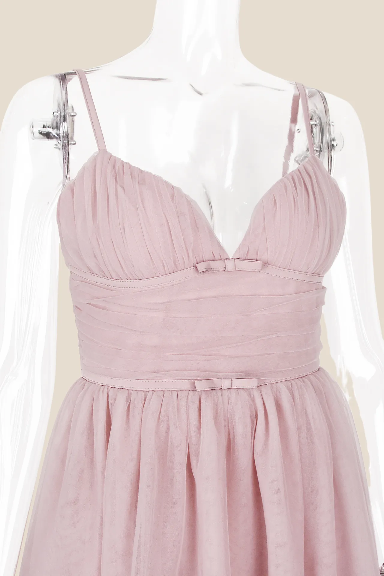 V-neck Pink Pleated A-line Short Tulle Dress