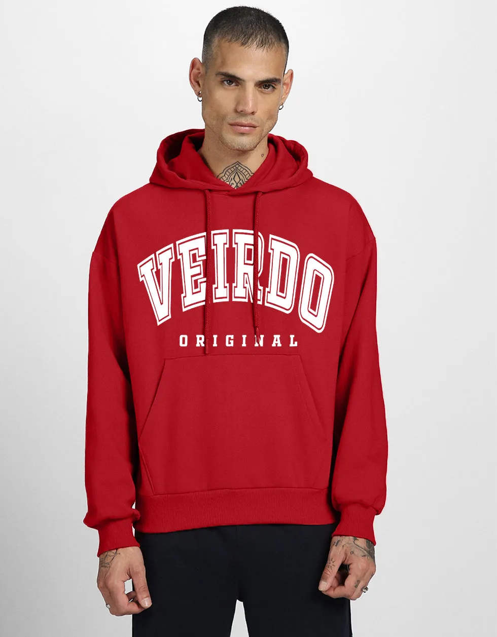 Veirdo Original Red Front Graphic Printed Hoodie