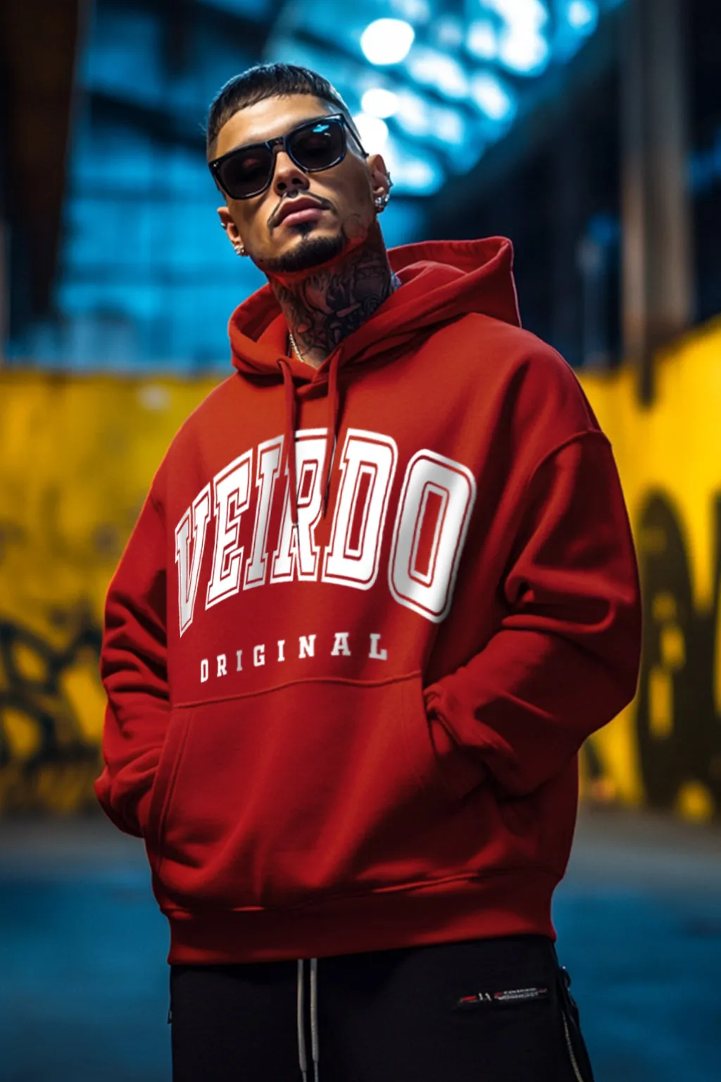 Veirdo Original Red Front Graphic Printed Hoodie