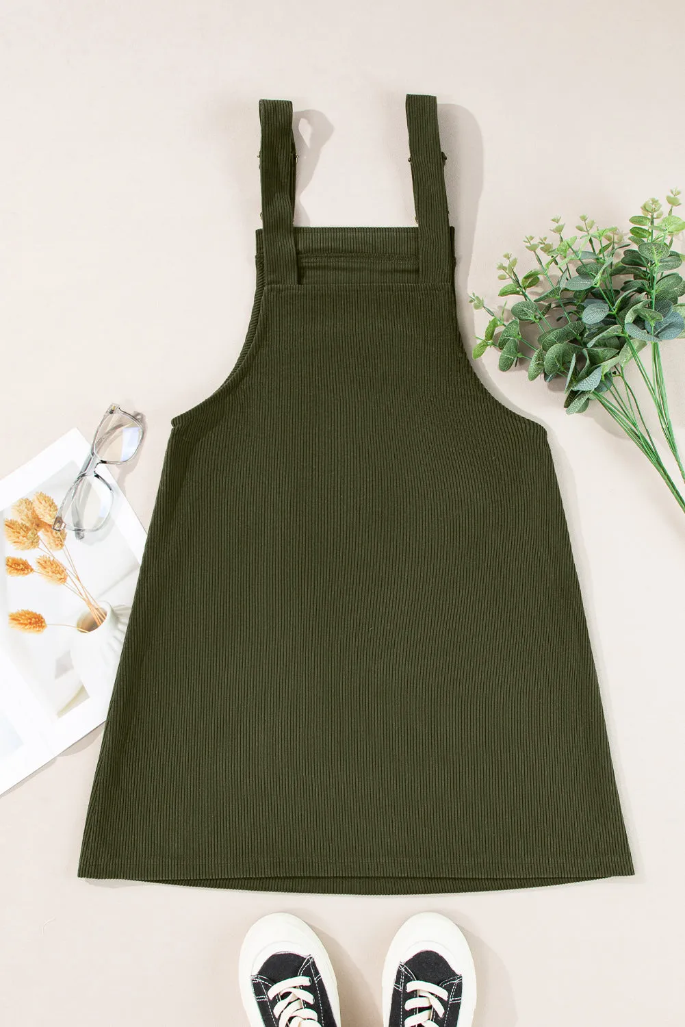 Vineyard Green Corduroy Front Pockets Overall Dress