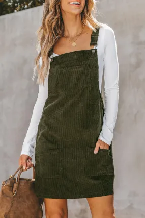 Vineyard Green Corduroy Front Pockets Overall Dress