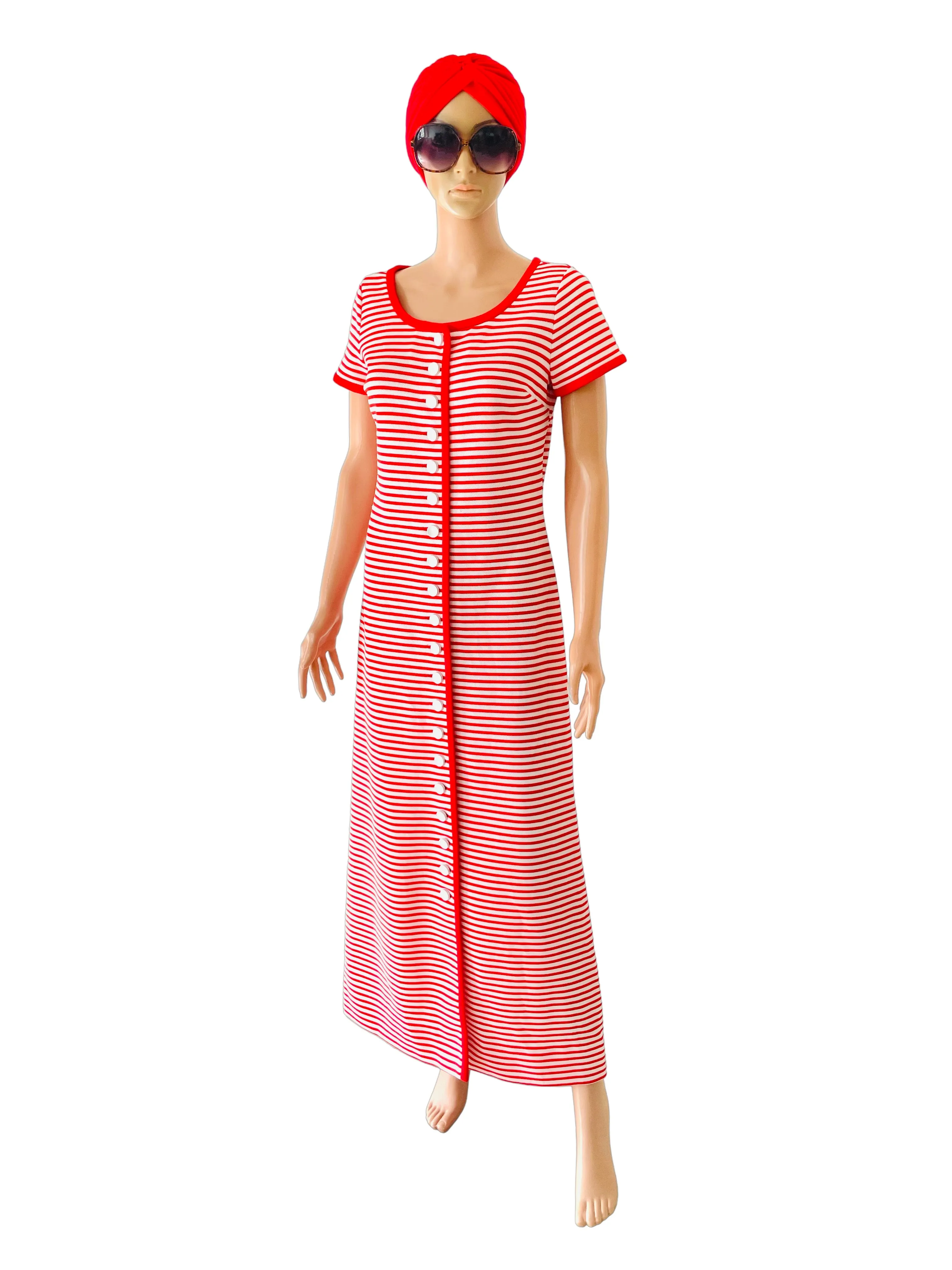 Vintage 1960's Red and White Stripped Maxi Dress