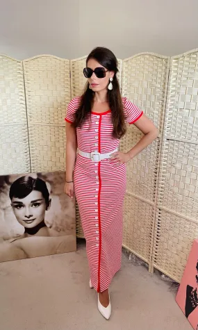 Vintage 1960's Red and White Stripped Maxi Dress