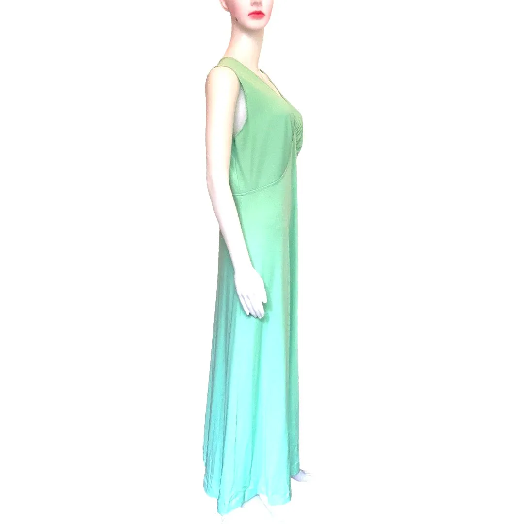 Vintage 1970s Seafoam Green Formal Gown With Cape