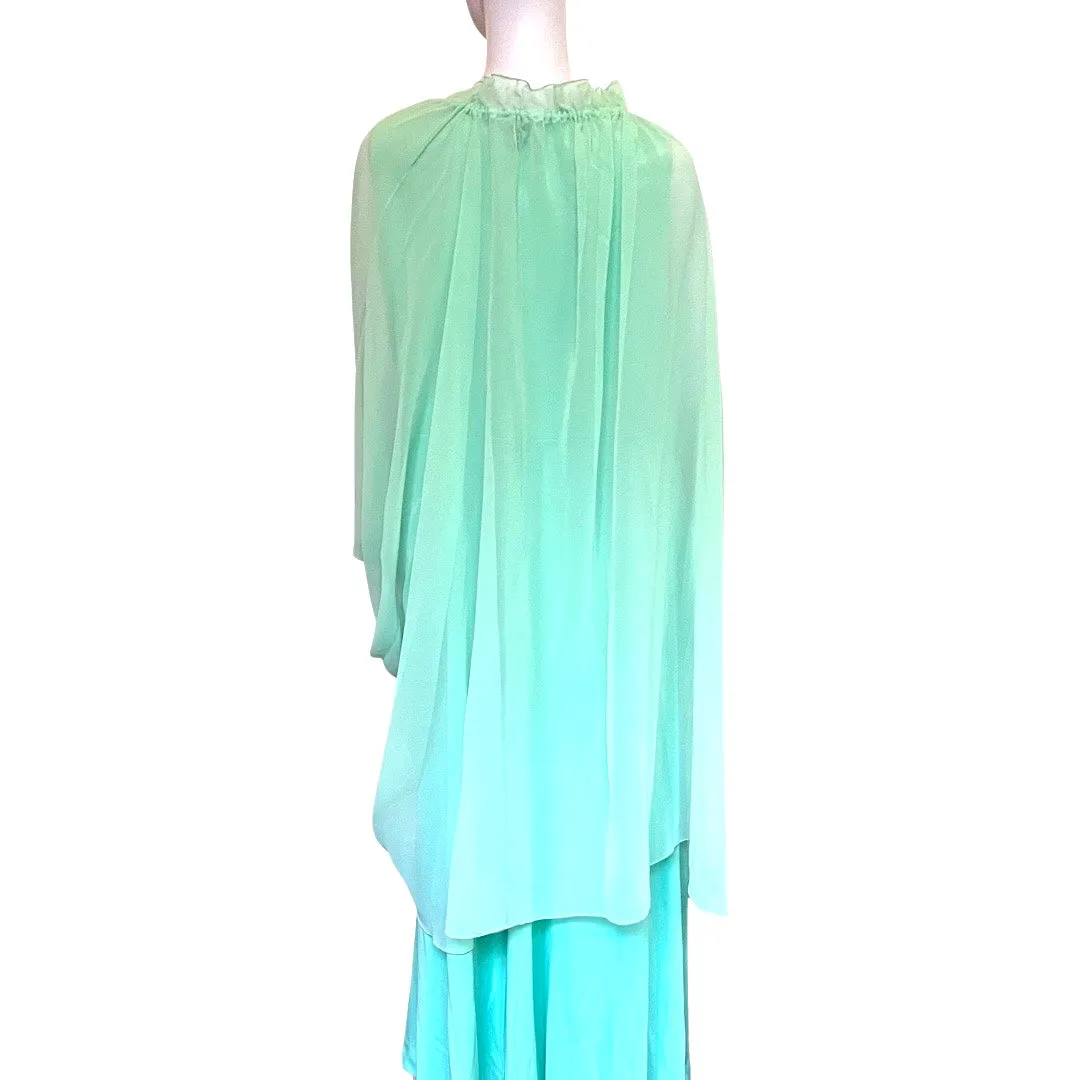 Vintage 1970s Seafoam Green Formal Gown With Cape