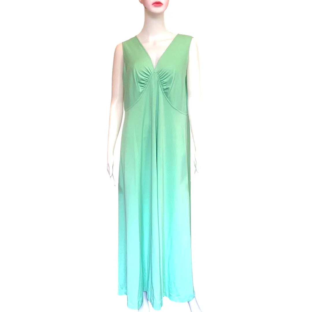 Vintage 1970s Seafoam Green Formal Gown With Cape