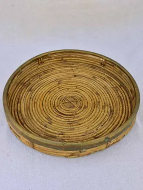 Vintage bamboo and brass round tray 15"