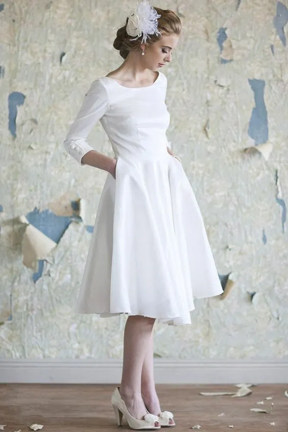 Vintage Long Sleeve Short Wedding Dress