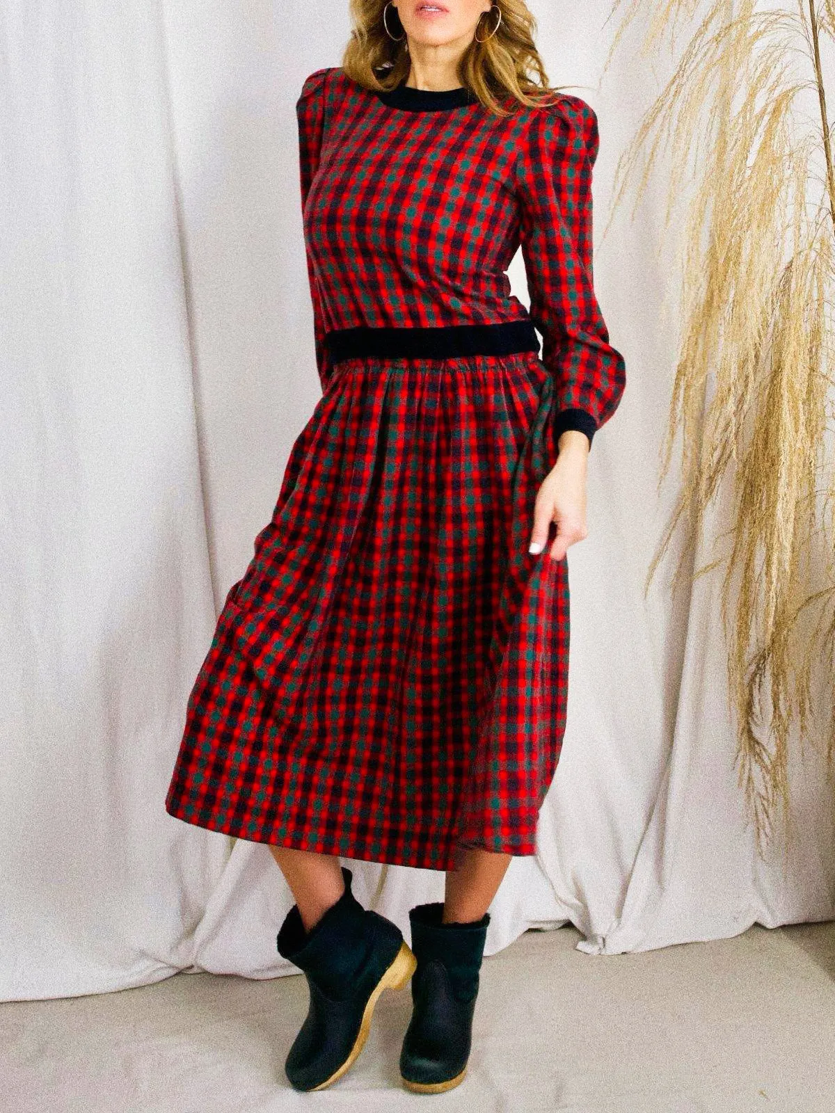 Vintage Red Plaid Flannel Dress