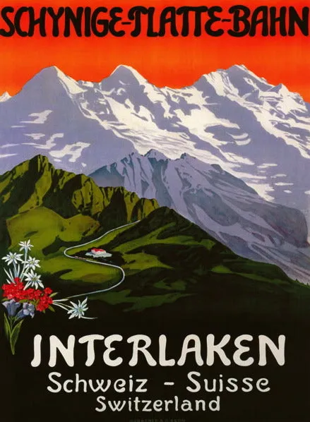 Vintage Ski Poster - Interlaken Swiss Mountains