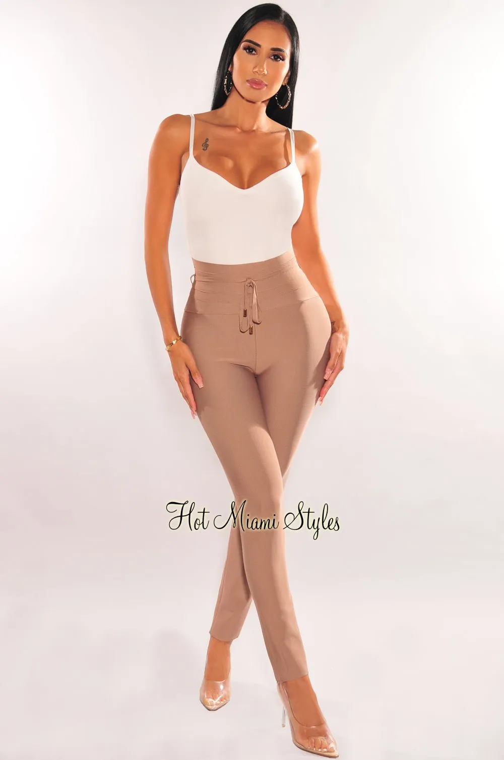 WAIST SNATCHED: Mocha Bandage High Waist Belted Pants