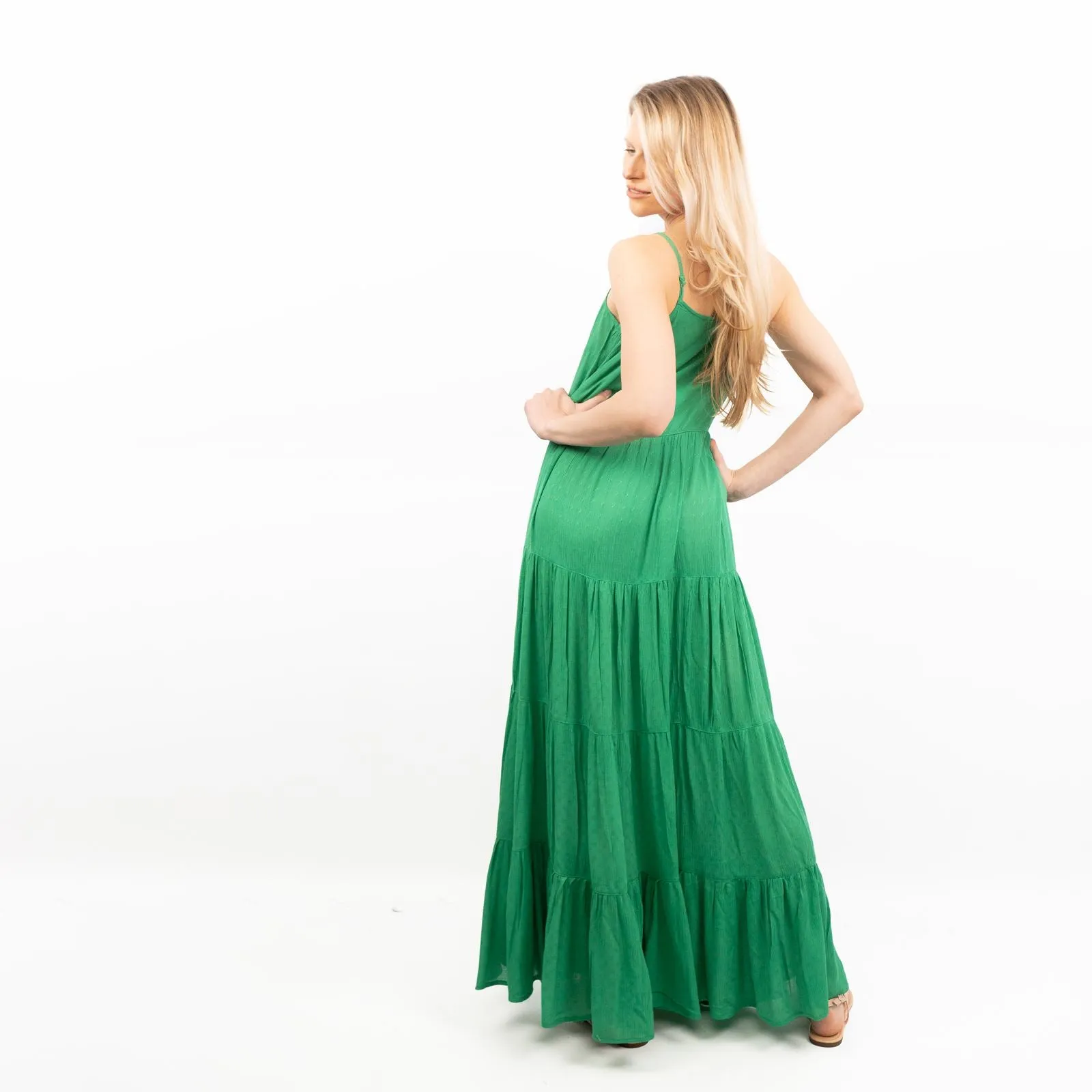 Warehouse Green Sleeveless Tiered Maxi Long Dress