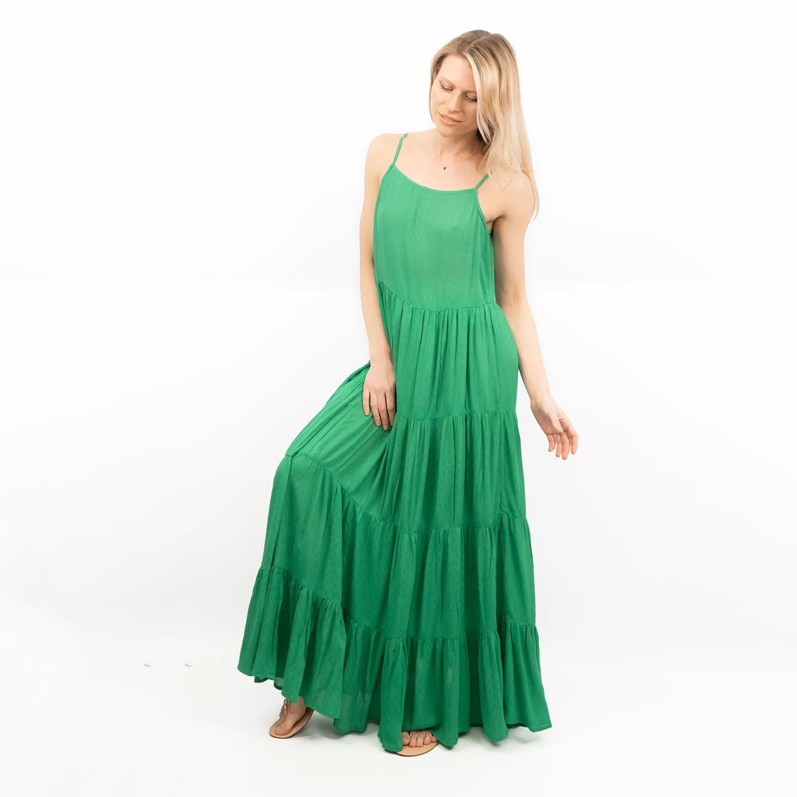 Warehouse Green Sleeveless Tiered Maxi Long Dress