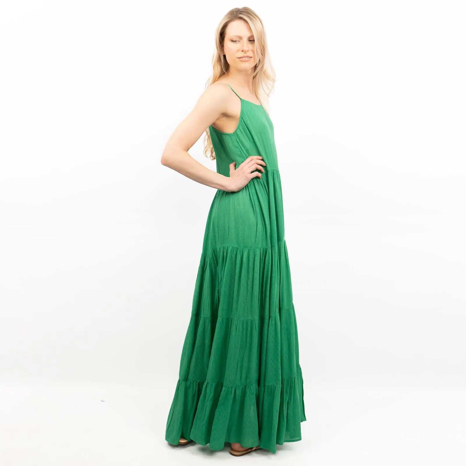 Warehouse Green Sleeveless Tiered Maxi Long Dress