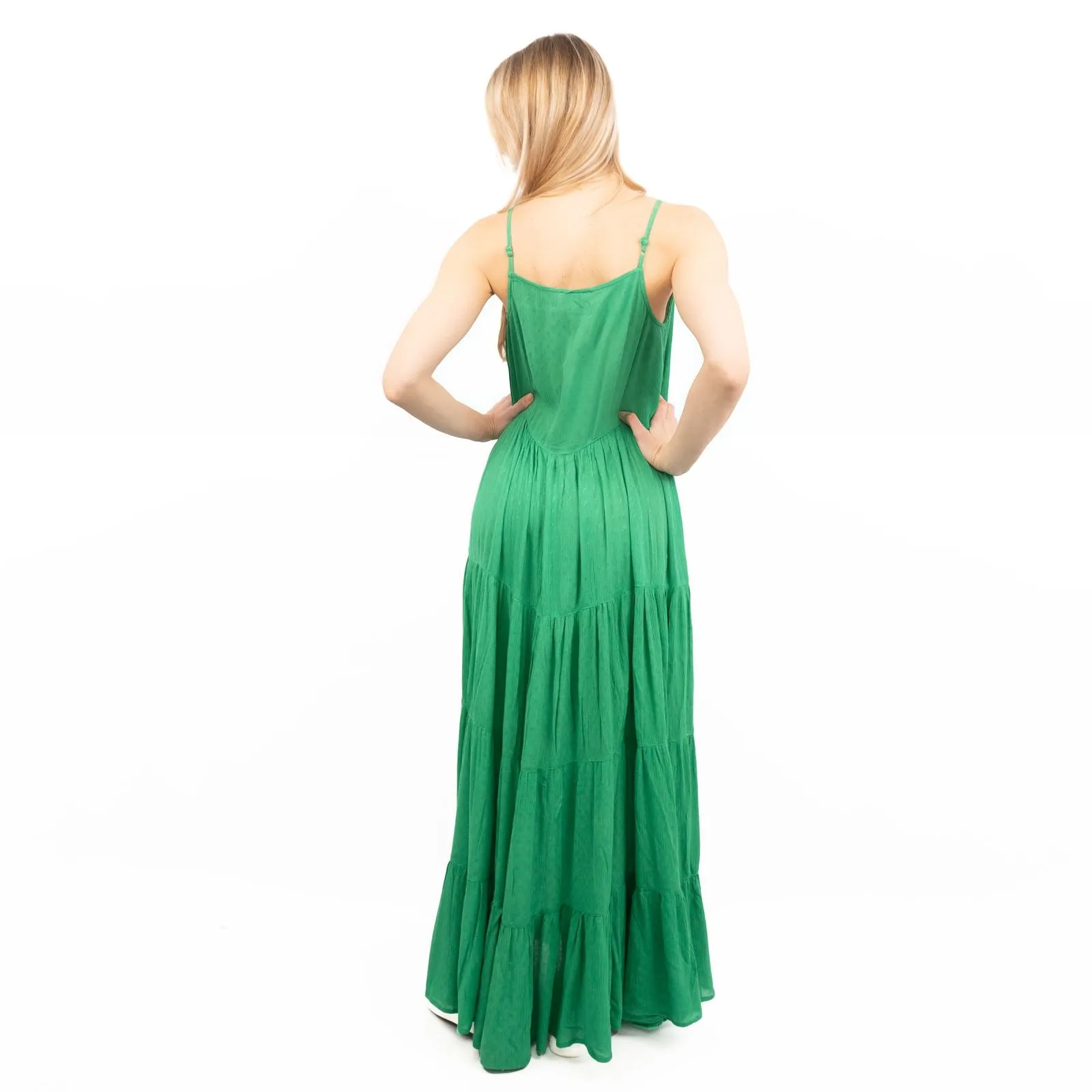 Warehouse Green Sleeveless Tiered Maxi Long Dress