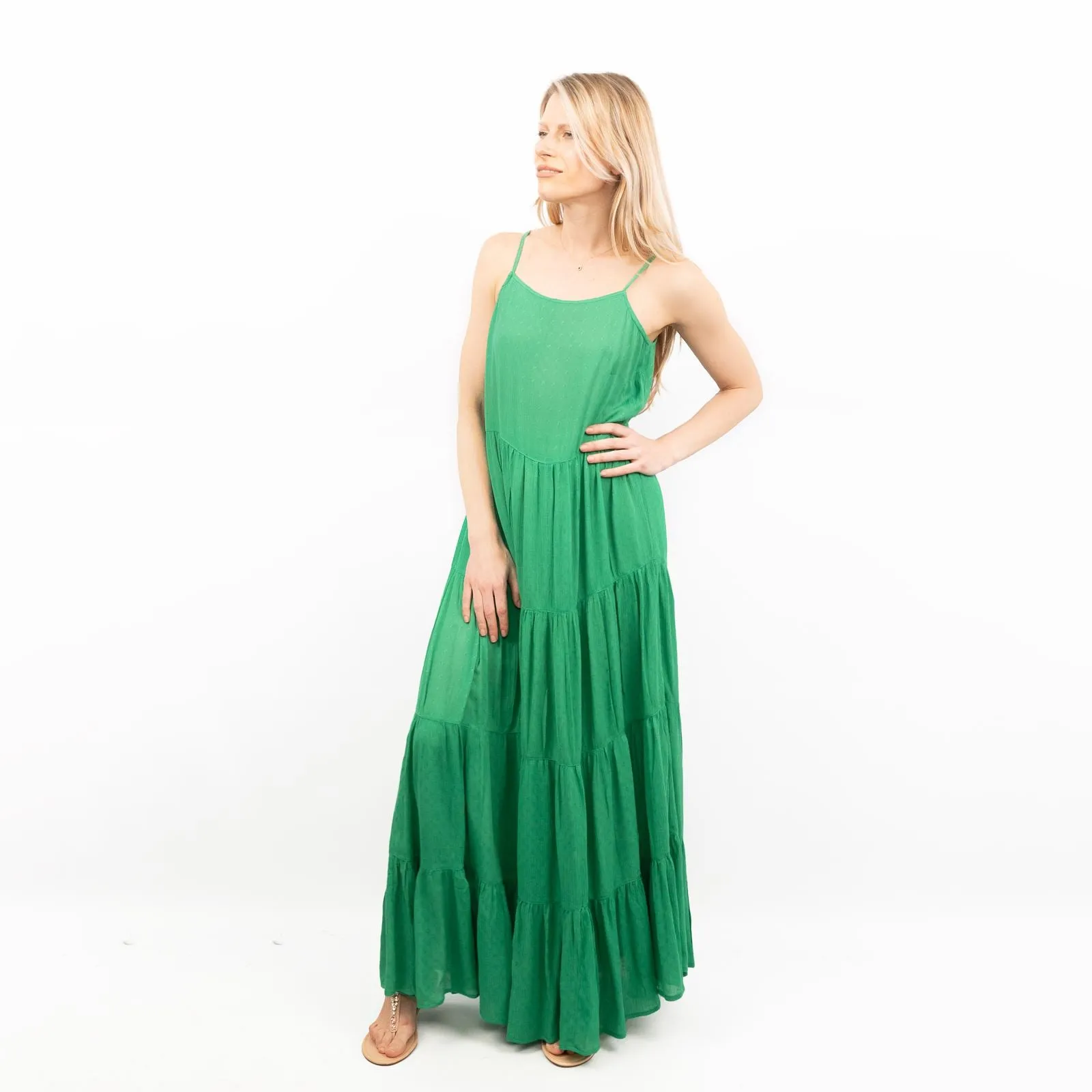 Warehouse Green Sleeveless Tiered Maxi Long Dress